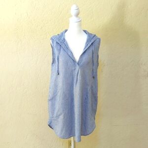 3/$20🌟 ForCynthia Beachwear Blue Seersucker Sleeveless Hooded Coverup Medium